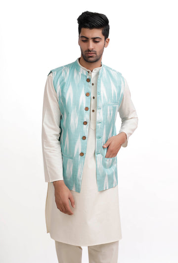Ice Blue Ikat Nehru Jacket